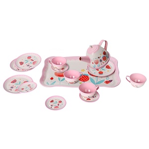 Vardem 15 Parça Çiçek Desenli Metal Çay Seti