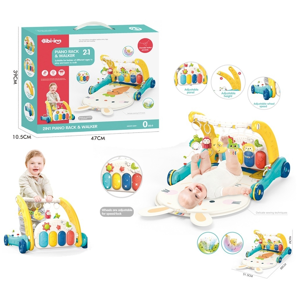 Vardem Piyanolu 2 in 1 Bebek Yürüteci ve Tavşan Desenli Mavi Oyun Halısı