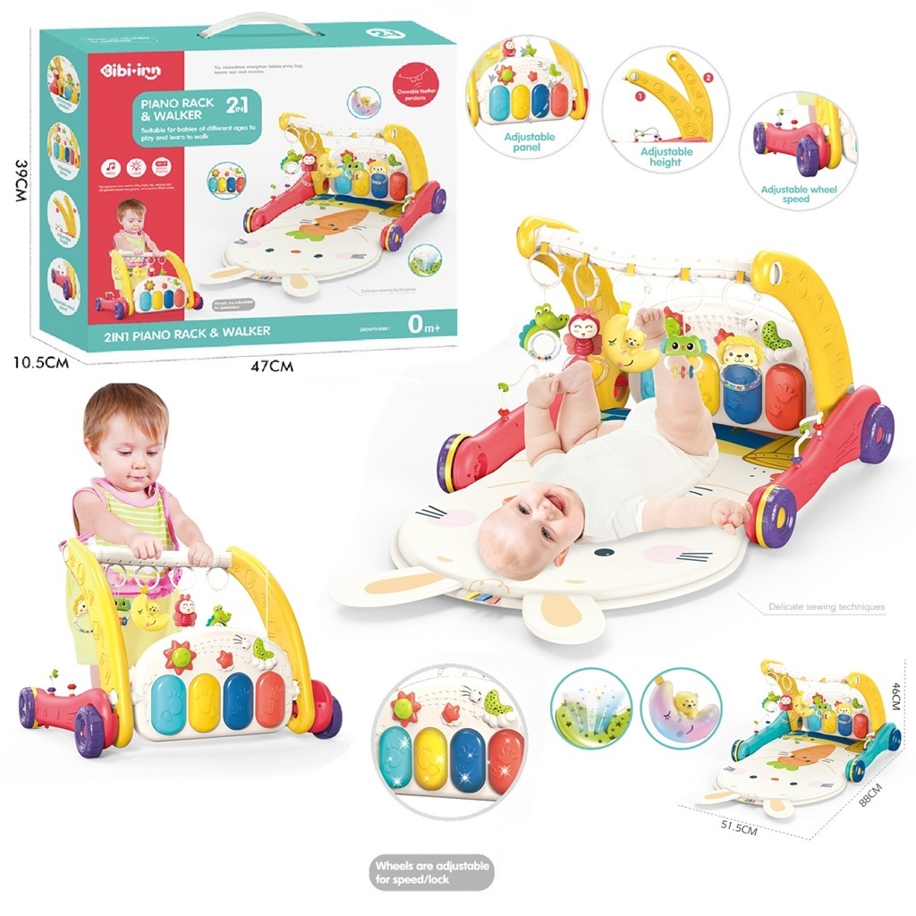 Vardem Piyanolu 2 in 1 Bebek Yürüteci ve Tavşan Desenli Kırmızı Oyun Halısı