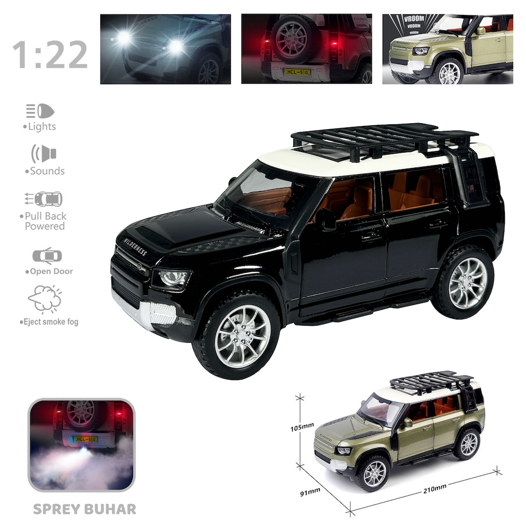 Vardem Kutulu Çek Bırak 1:22 Sesli Ve Işıklı Buharlı DF Metal Jeep