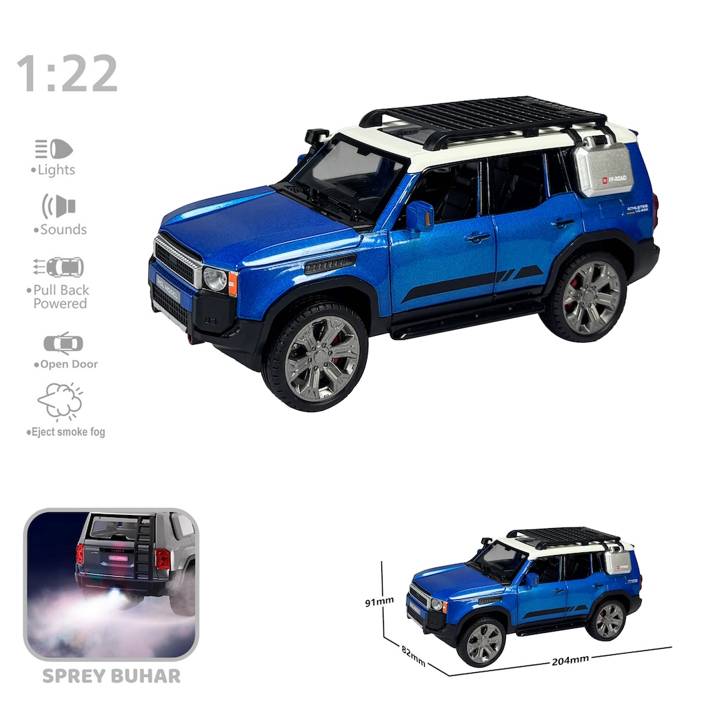 Vardem Çek Bırak 1:22 Sesli Ve Işıklı Buharlı Off-Road Metal Jeep