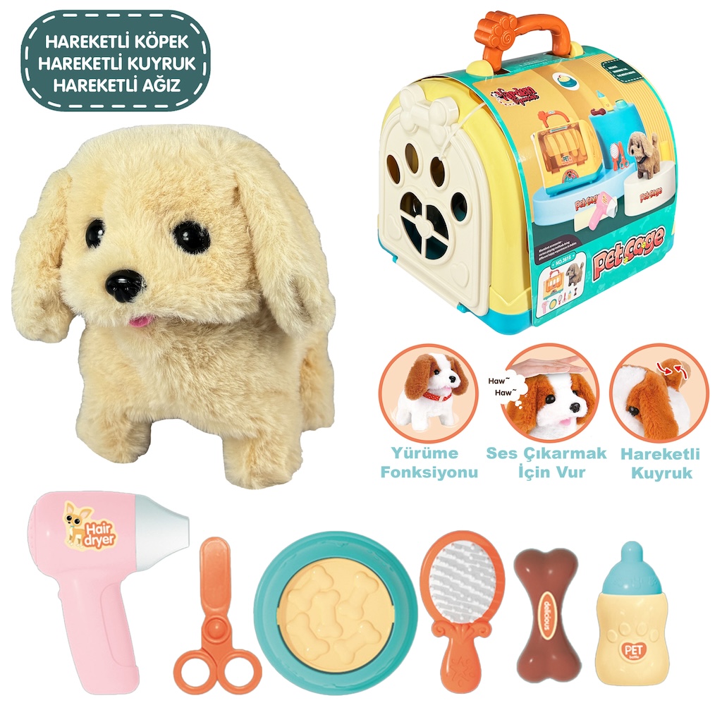 Vardem Taşıma Çantalı Hareketli Pilli Köpek Set (Pet Shop)