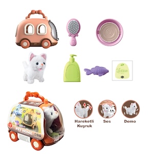 Vardem Taşıma Araba Çantalı Hareketli Pilli Kedi Set