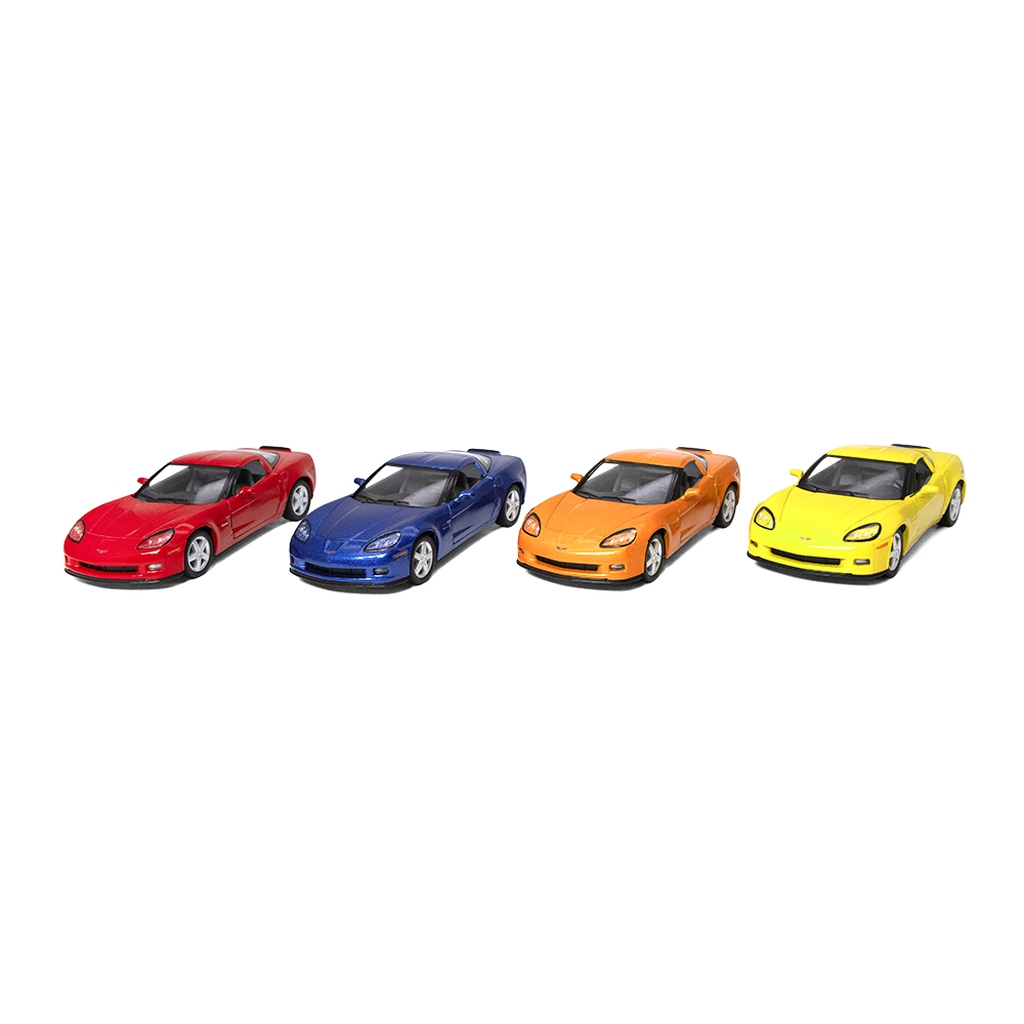 Kinsmart Çek Bırak Chevrolet Collection (2007 Chevrolet Corvette Z06,2016 Corvette C7.R Race Car,2021 Corvette)