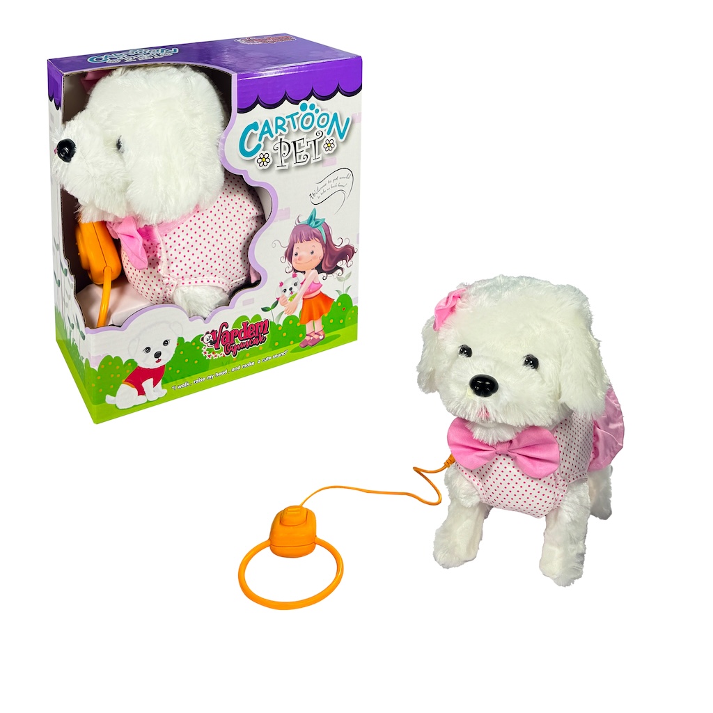 Vardem Peluş Tasmalı Yürüyen Pembe Fiyonklu Köpek
