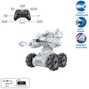 Vardem Uzaktan Kumandalı Full Fonksiyon Şarjlı 2,4G Işıklı Roket ve Buhar Atan Robot Araba