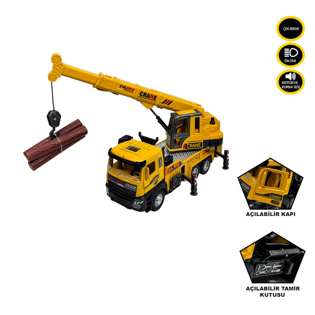 Vardem Çek Bırak Işıklı ve Sesli 1:28 2 Asorti Kamyon Kule Vinç