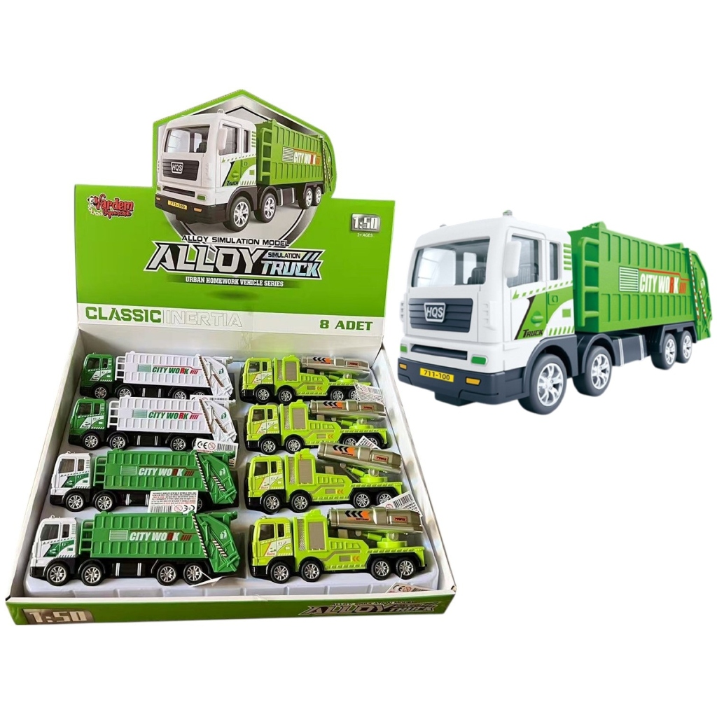 Vardem Sürtmeli Metal 1:50 Yeşil Çöp Kamyonu