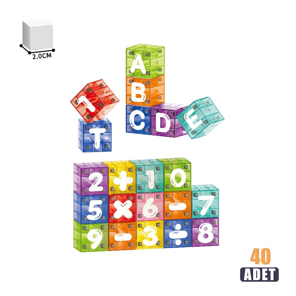 Vardem Kutulu 40 Parça 2 Cm Manyetik Alfabe ve Rakam Blokları
