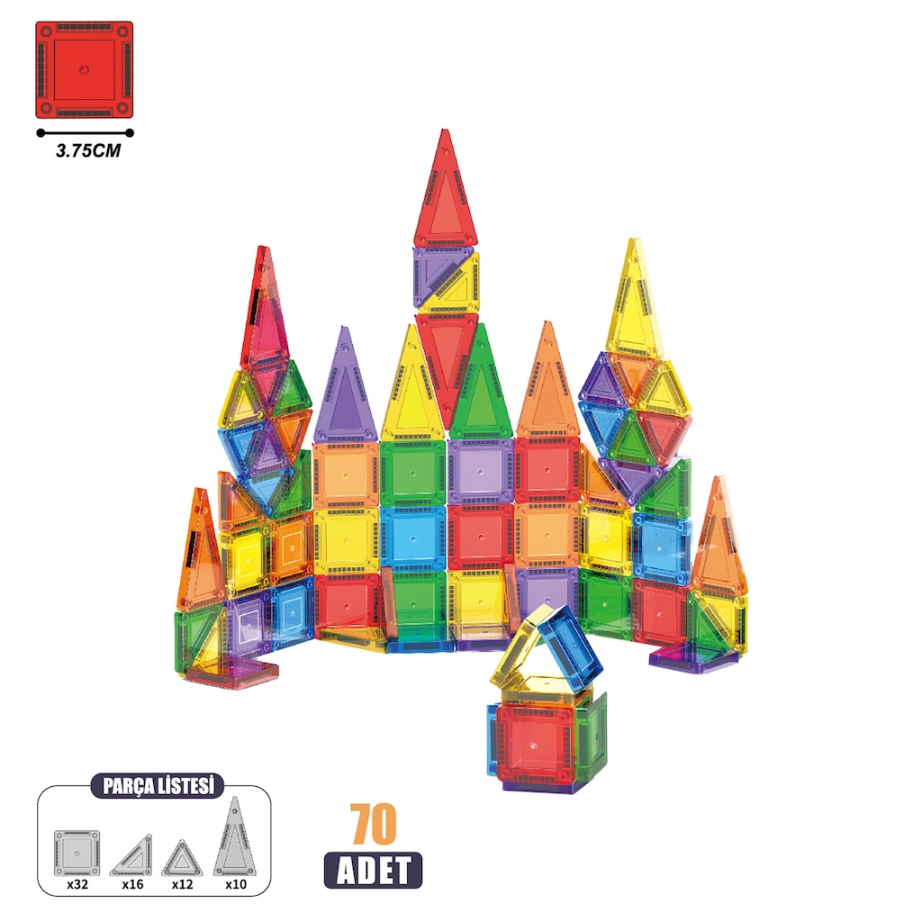 Vardem Kutulu 70 Parça 3,75 Cm Manyetik Yapı Blokları