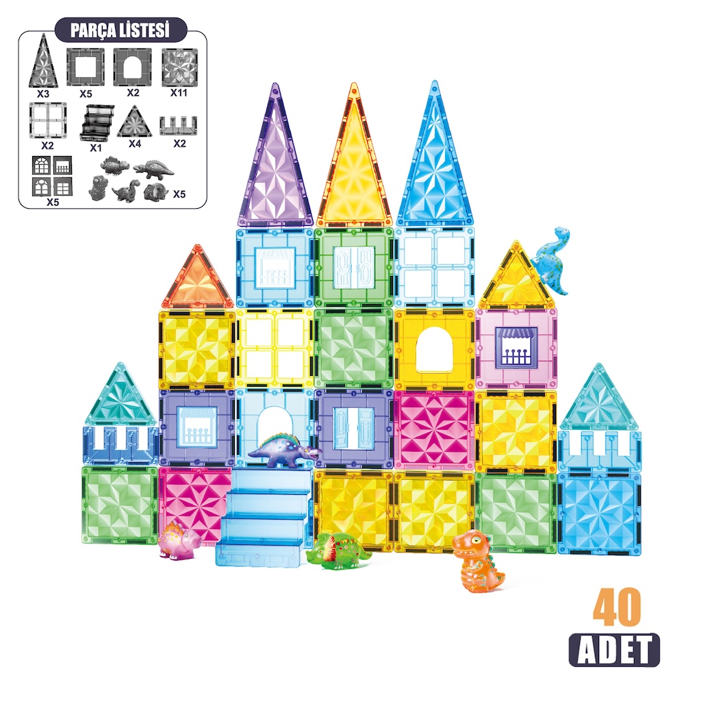 Vardem 40 Parça 7,5 Cm Manyetik Yapı Blokları
