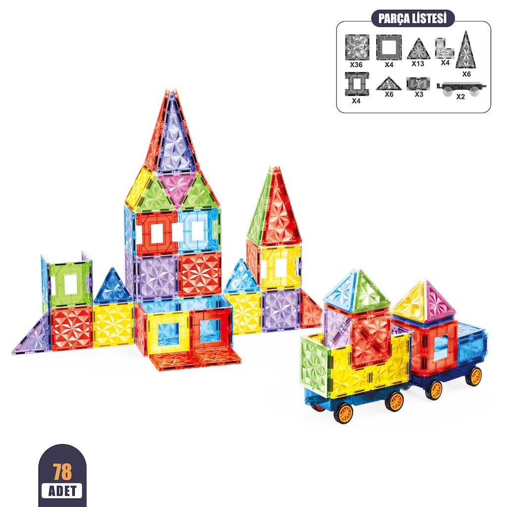 Vardem 78 Parça 7,5 Cm Manyetik Yapı Blokları