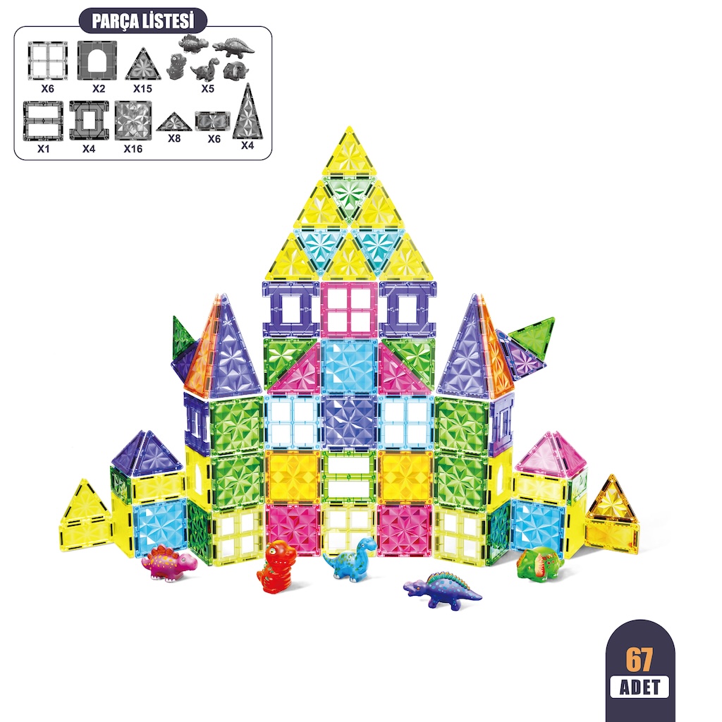Vardem 67 Parça 7,5 Cm Manyetik Yapı Blokları