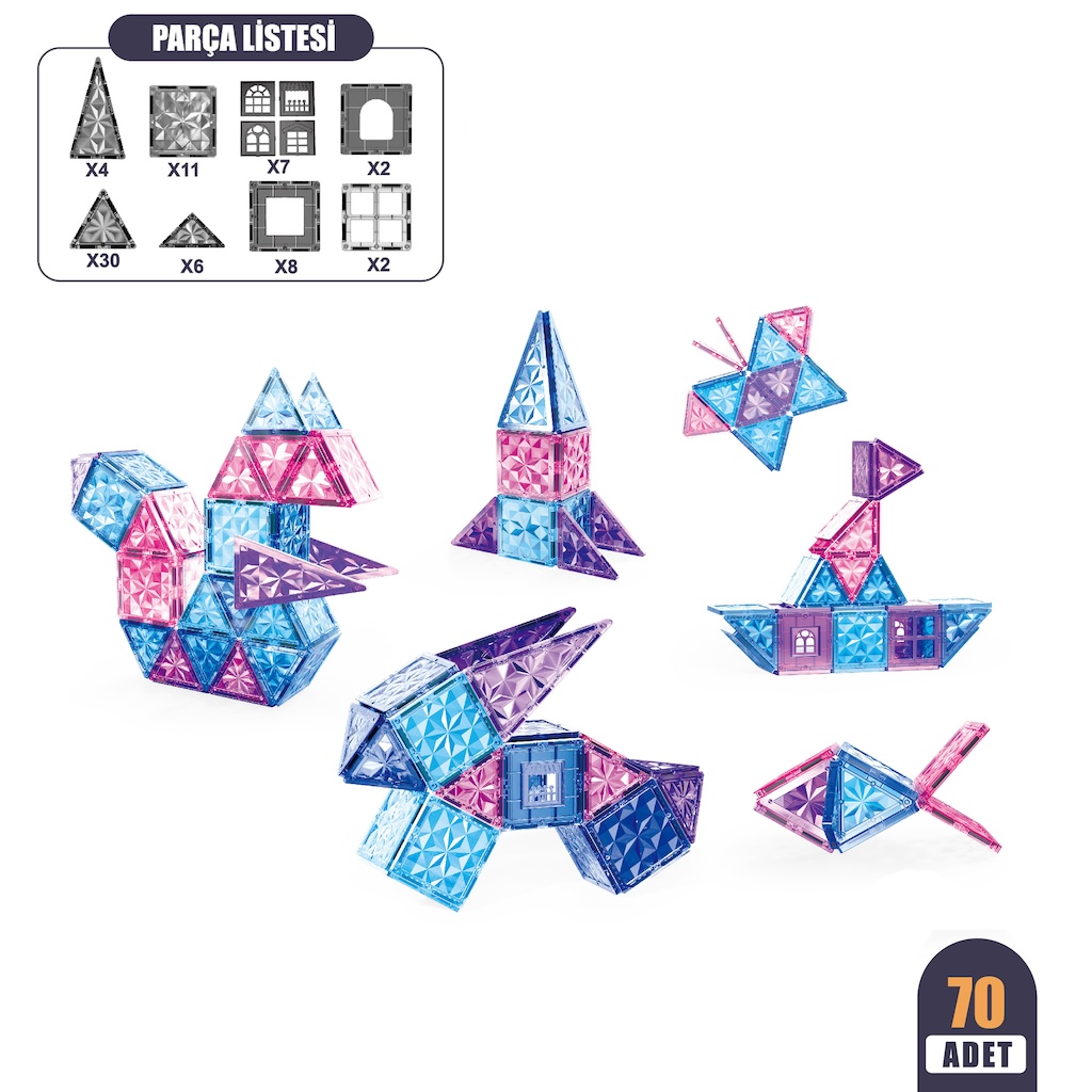 Vardem 70 Parça 7,5 Cm Manyetik Yapı Blokları