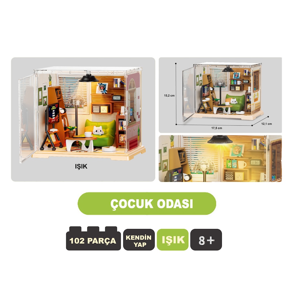 Vardem Kendin Yap Işıklı Minyatür Çocuk Odası Set 102 Parça