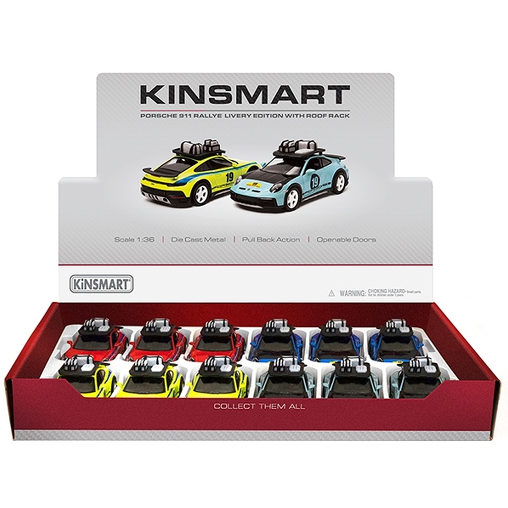 Kinsmart Çek Bırak Porsche 911 Rallye  W/ Roof rack (Livery Edition)